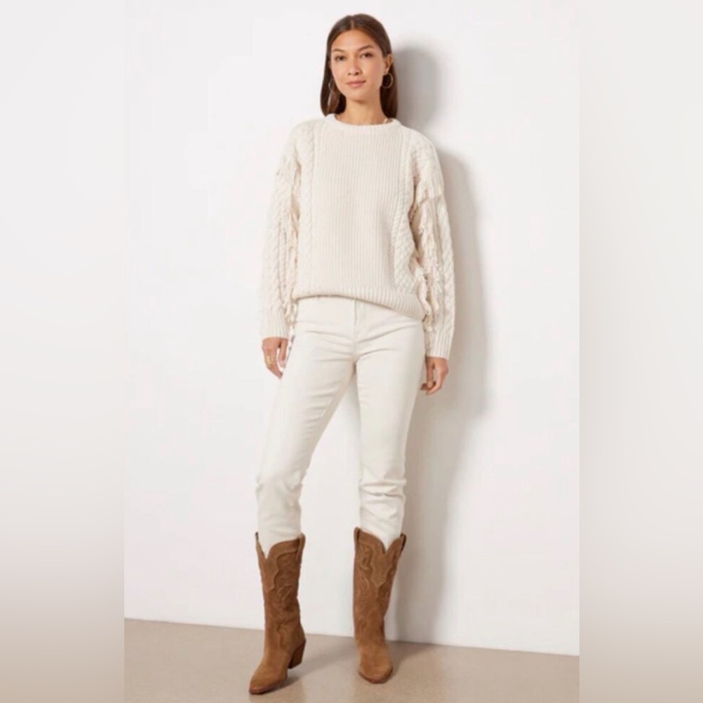 NWT Evereve Thais Fringe Oat-Heather Pullover Sweater by Splendid XS